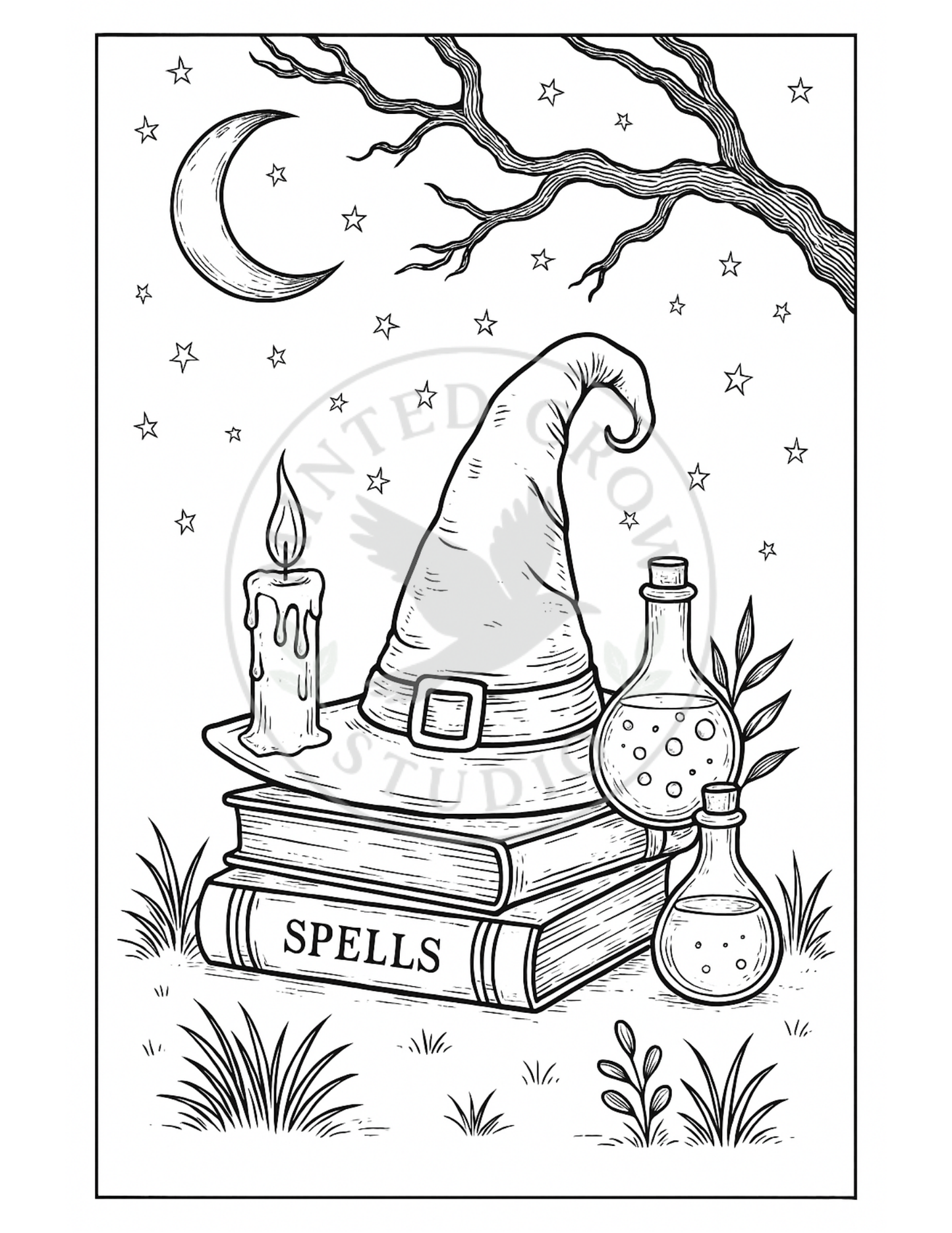 Candle & Crescent - Printable Coloring Page
