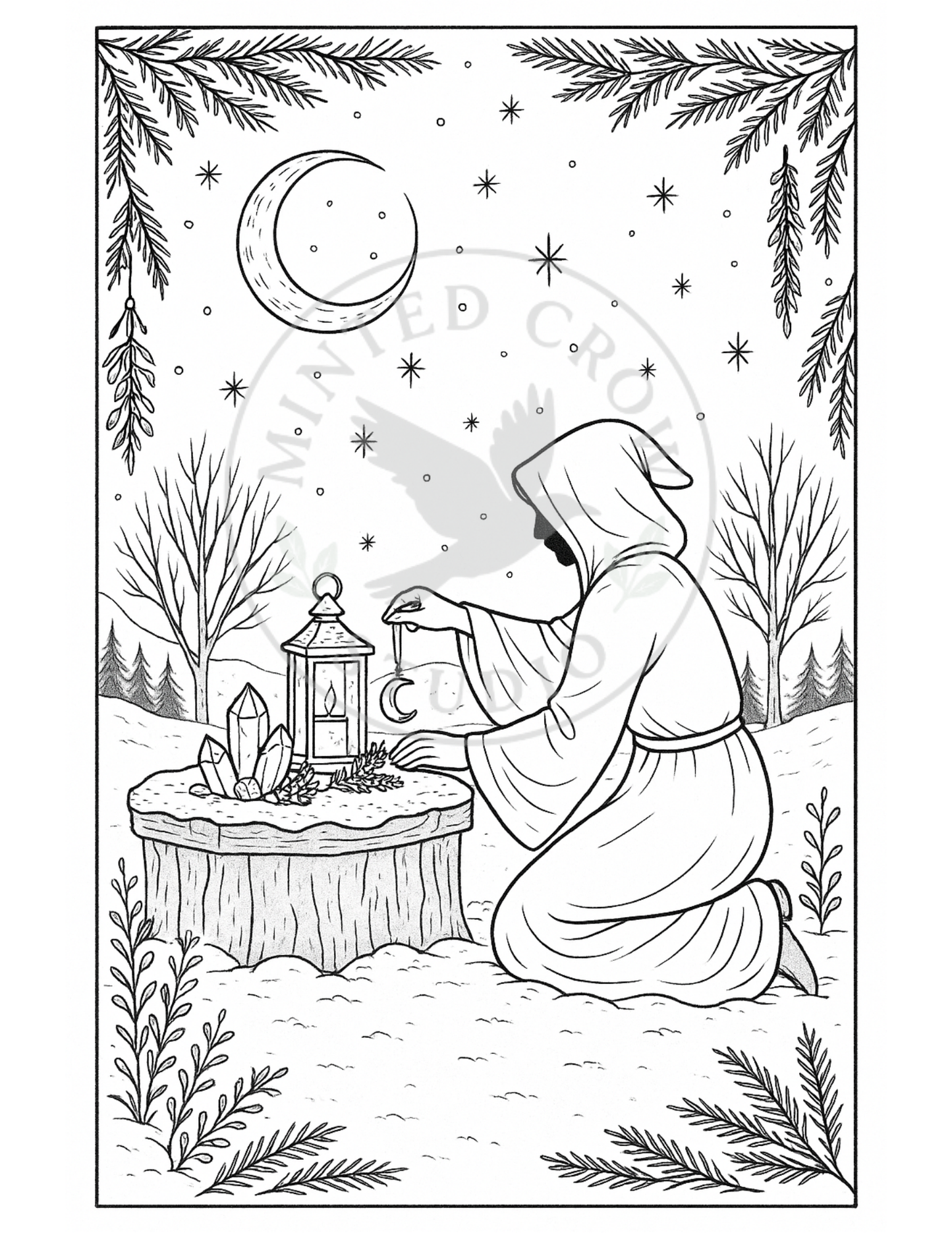 Moonlit Offering - Printable Coloring Page