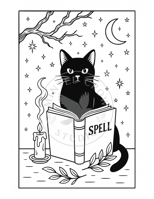 Moonlit Study - Printable Coloring Page