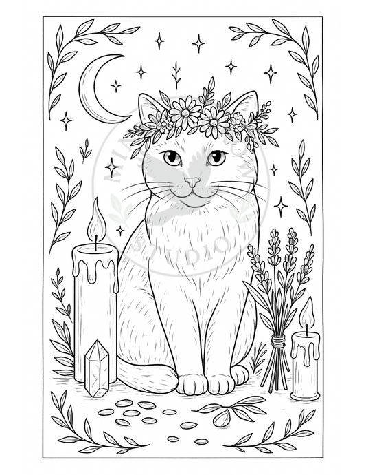 Purrs and Petals - Printable Coloring Page