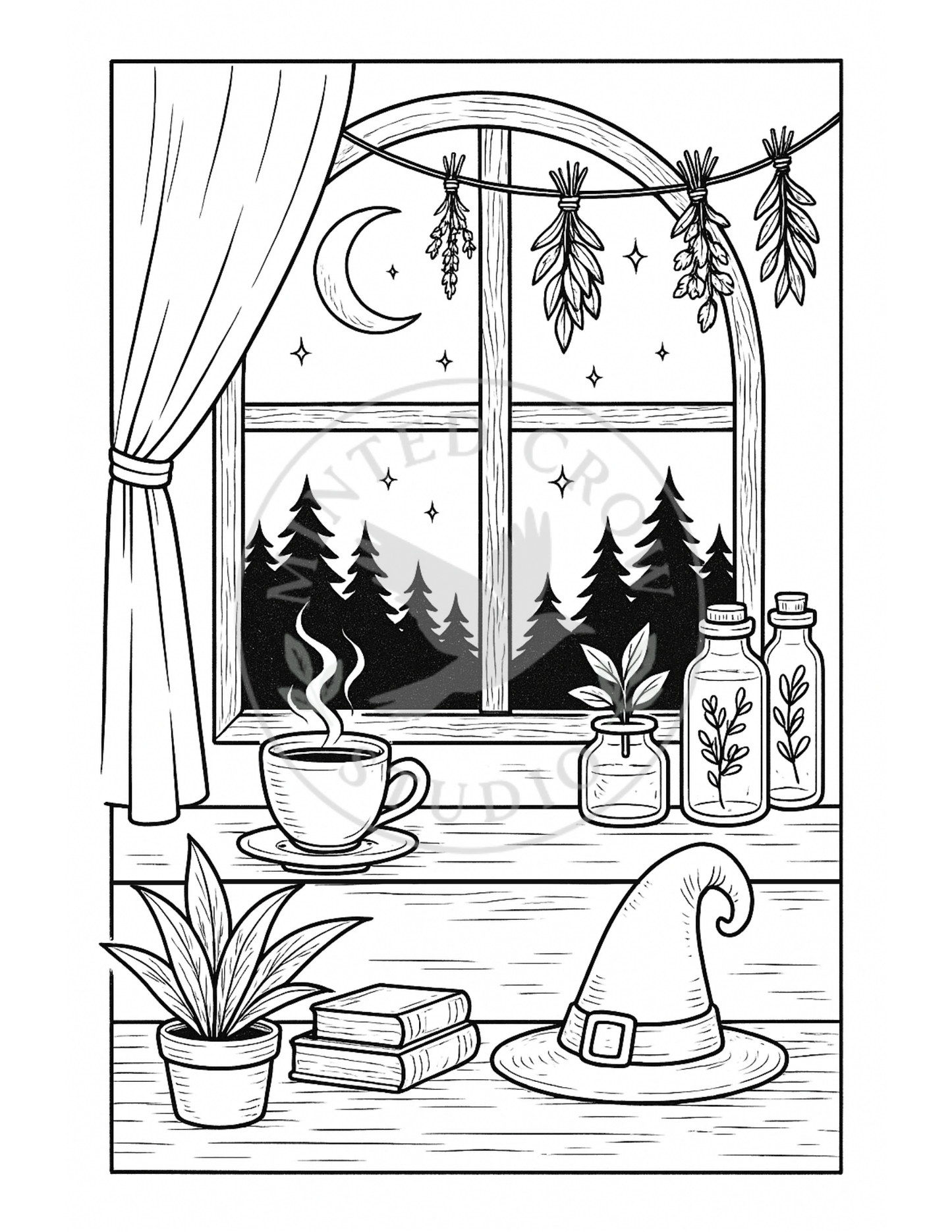 Midnight Brew - Printable Coloring Page