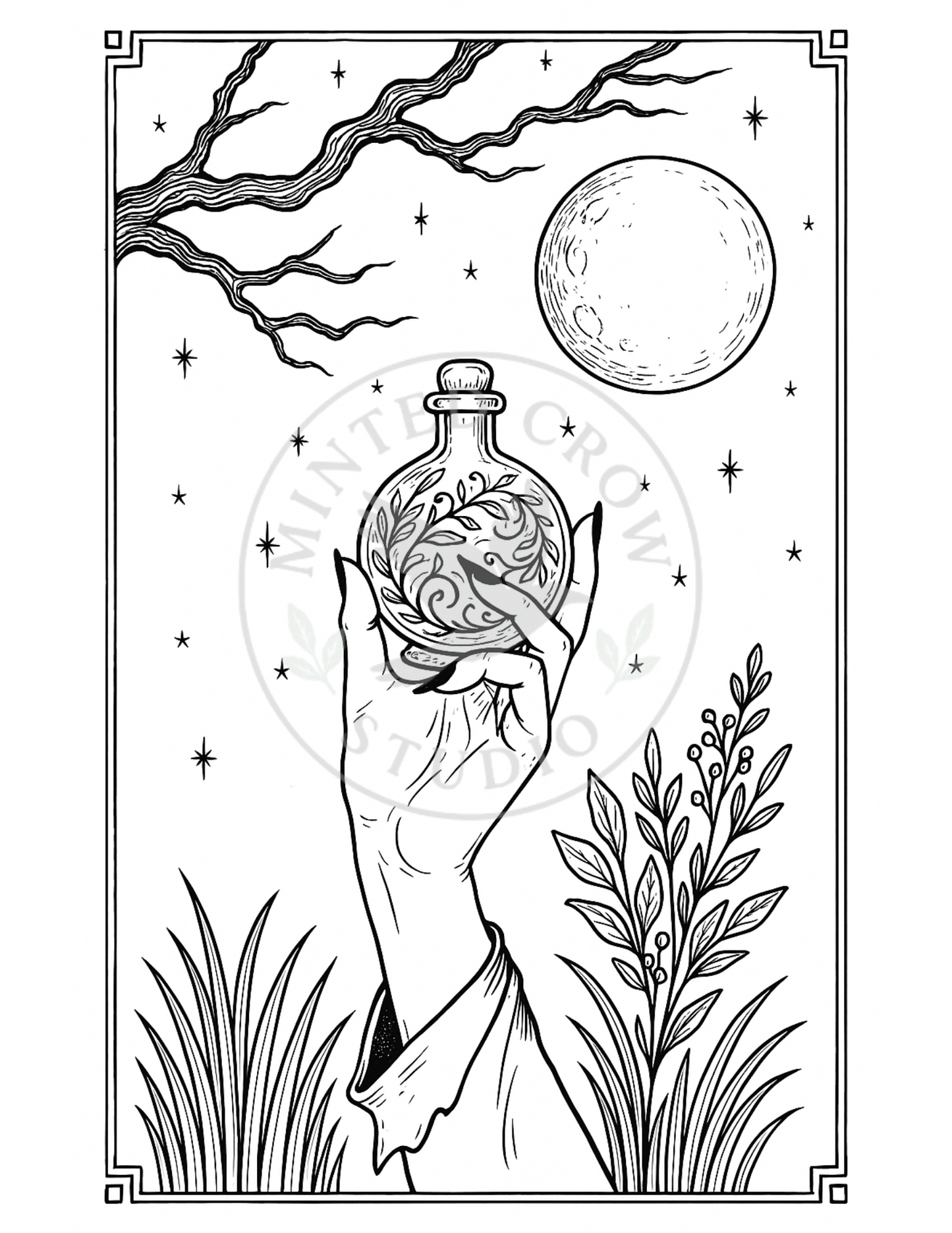 Brew Under Moonlight - Printable Coloring Page