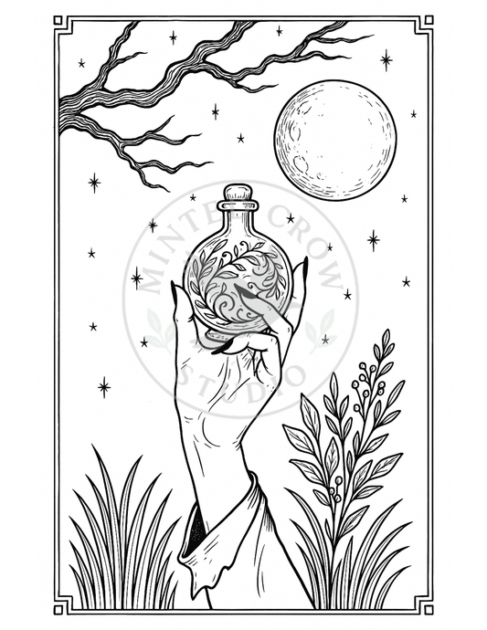 Brew Under Moonlight - Printable Coloring Page
